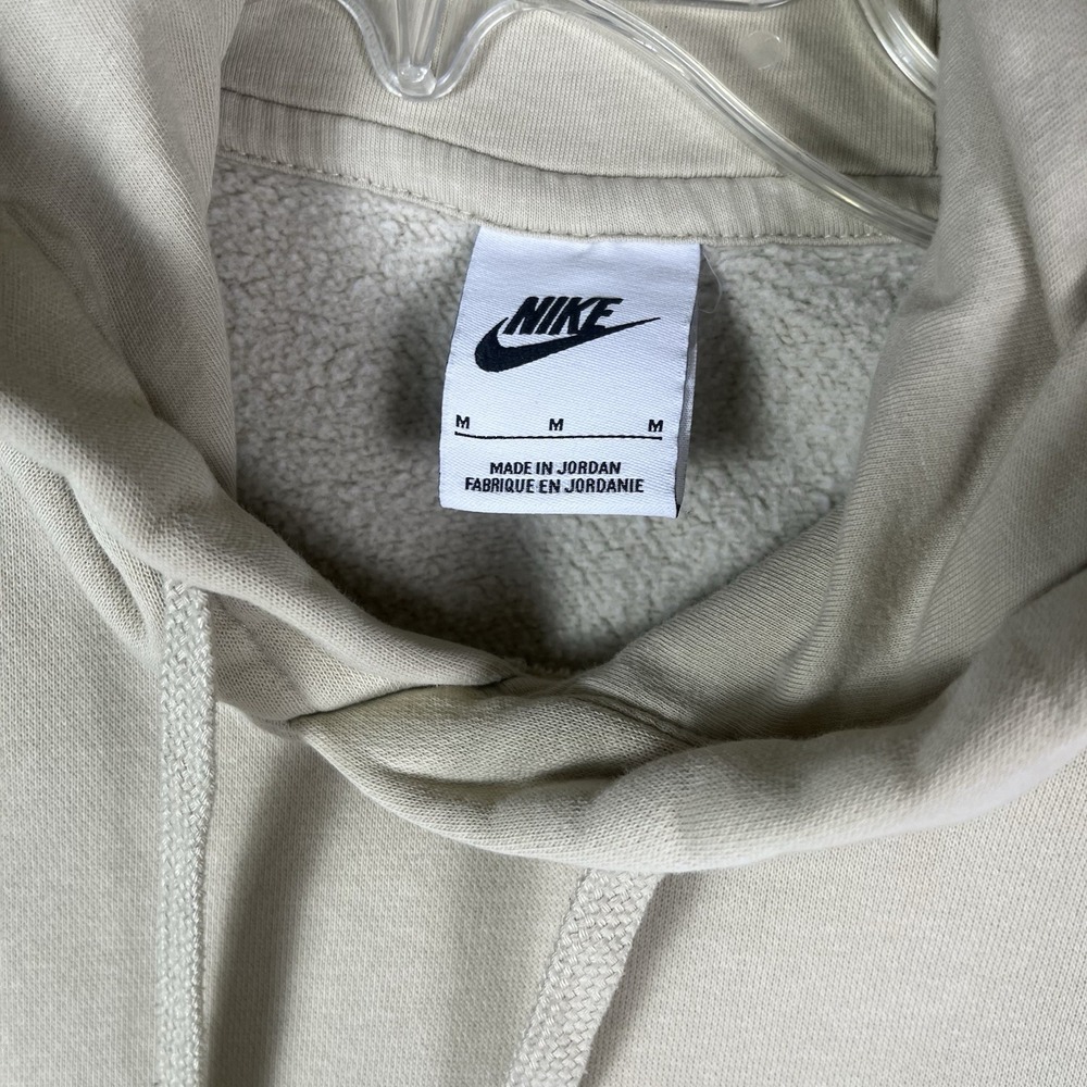 Nike Hoodie Mens Medium Beige Fleece Pullover Sweatshirt Embroidered Swoosh - Picture 3 of 7
